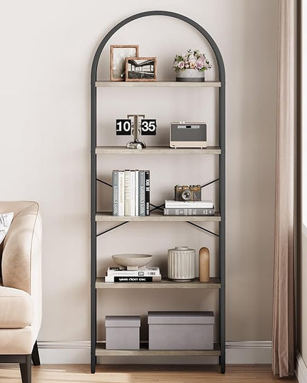 GAOMON 5 Tier Bookshelf Arched Bookcase Modern Standing Bookshelves Tall Display Racks Metal Book Shelf for Bedroom, Living Room, Home Office - LeafyLoom