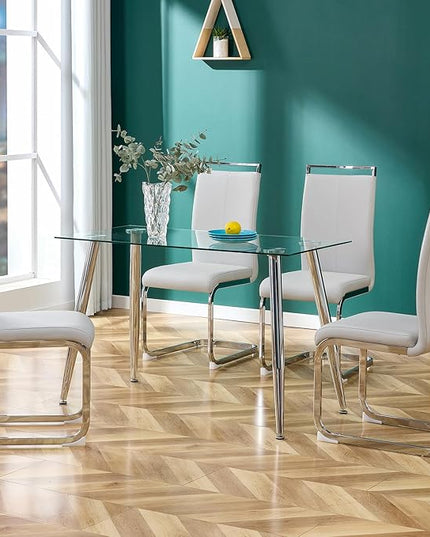 Dining Chairs Set, Kitchen Modern Metal Chairs with Faux Leather Padded Seat High Back and Sturdy Chrome Legs, Chairs for Dining Room (Light Gray, Set of 2) - LeafyLoom