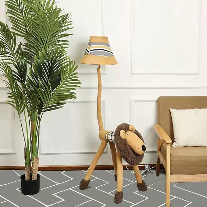 Kids Floor Lamp, Brown Lion Creative Design Modern Floor Lamp for Bedroom, 51 Inch Hand-Stitched Toy Standing Lamp for Living Room, Package Come with an E26 LED Bulb (Brown Lion) - LeafyLoom