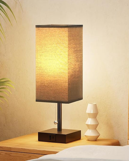 aooshine Table Lamps Set of 2 - Black, USB A and USB C Charging, Pull Chain Control, Bulb NOT Included, Small - LeafyLoom