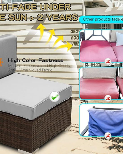 ClawsCover 11Pack Outdoor Seat and Back Cushions Replacement Covers Fit for 5-Seater 6 Pieces Wicker Rattan Patio Conversaton Set Sectional Couch Chairs Furniture,Gray-Include Cover Only - LeafyLoom