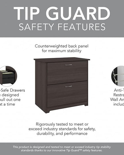 Bush Business Furniture Cabot 2 Drawer Lateral File Cabinet | Letter, Legal, and A4-size Document Storage for Home Office, 32W, Heather Gray - LeafyLoom