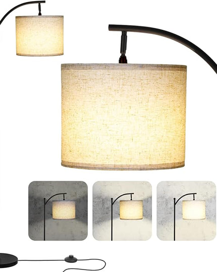 Modern Floor Lamp, 3-Ways Dimmable Standing Lamp with Linen Shade, Adjustable Height, Foot-Step Switch, Reading Lamp for Living Room, Bedroom, Office, 9W Bulb Included (Black) - LeafyLoom