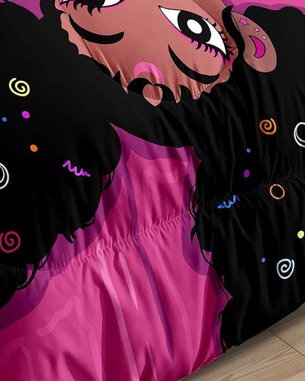 Black African American Girls Full Size Comforter Sets - Black Girl Full Size Bedding Sets for Girls Pink Princess Bedroom Sets Room Decor Full Size Comforter Set, 1 Comforter+2 Pillowcases - LeafyLoom