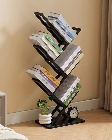 5 Tier Tree Bookshelf, Wisdom Tree Bookshelf, Modern Corner Book Shelfe, Small Bookshelf for Small Spaces, Utility Organizer for CDs/Books/Home Office/Living/Bedroom Room-Black - LeafyLoom