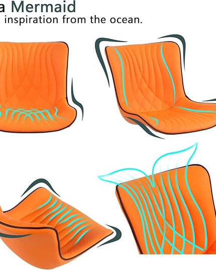 YOUTASTE Dining Chairs Set of 2 Upholstered Mid Century Modern Kitchen Dining Room Chairs Armless Faux Leather Accent Chairs Metal Vanity Lounge Chair with Back for Living Room Bedrooms,Orange - LeafyLoom