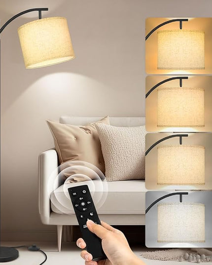 PESRAE Arc Floor Lamp with Remote Control, 9W/1000LM Stepless 3000K-6000K LED Bulb Included, Standing Lamp with Tall lamp with Adjustable Linen Lampshade for Bedroom,Living Room - LeafyLoom