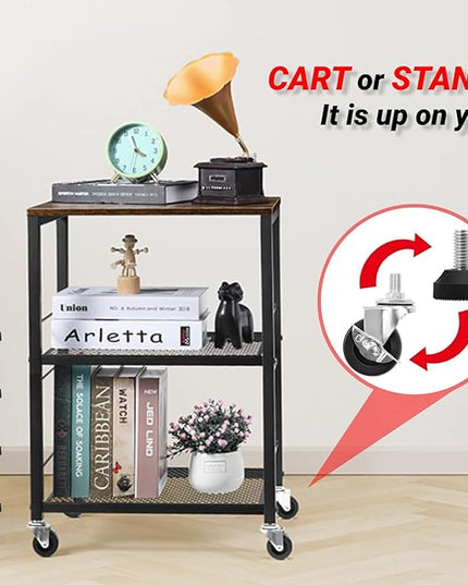 LIANTRAL Rolling Cart, 3-Tier Utility Microwave Bar Coffee Cart Kitchen Storage Shelf On Wheels, Brown Large Side End Table Nightstand for Home Office - LeafyLoom