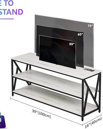 Lvifur LED TV Stand up to 70''Televisions, Farmhouse TV Console Table with RGB 24 Colors Dimmable, Industrial Entertainment Center with Human Body Sensor for Living Room Bedroom - LeafyLoom