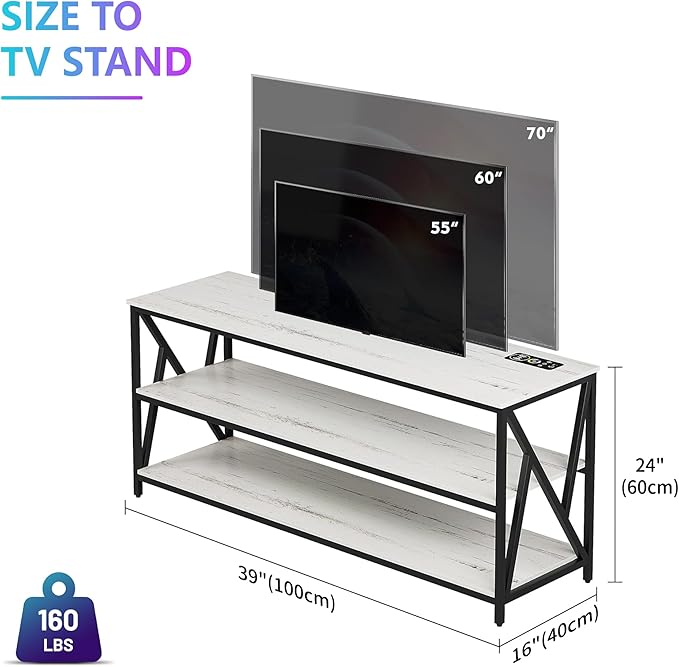 Lvifur LED TV Stand up to 70''Televisions, Farmhouse TV Console Table with RGB 24 Colors Dimmable, Industrial Entertainment Center with Human Body Sensor for Living Room Bedroom - LeafyLoom