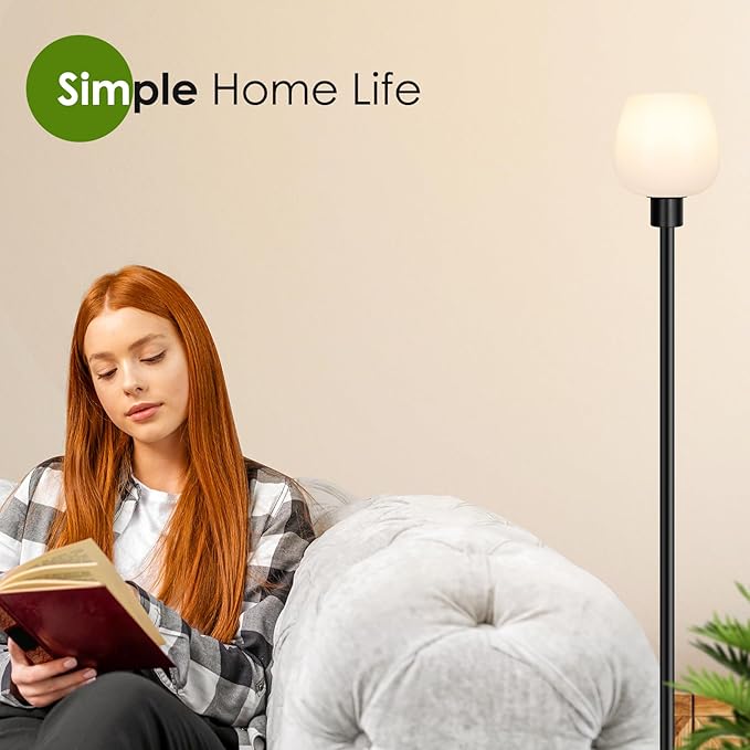 Floor Lamp for Living Room with 3 Color Temperatures, Standing Lamp with White Opal Glass Lampshade, Modern Tall Lamp with Foot Switch, Pole Lamp for Office Bedroom Dining Room, 9W LED Bulb Included - LeafyLoom