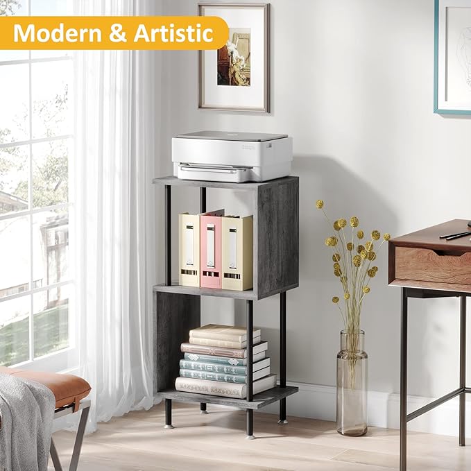 3 Tier Modern Bookshelf, S-Shaped Bookcase,Small Book Shelf for Small Spaces, Unique Bookshelf for Storage Organizer Living Room Bedroom Home Office, Grey - LeafyLoom