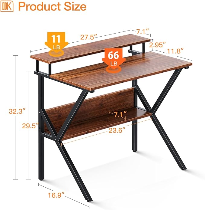 ODK Small Desk, 27.5 Inch Small Computer Desk for Small Spaces, Compact Desk with Storage, Tiny Desk Study Desk with Monitor Stand for Home Office, Espresso - LeafyLoom