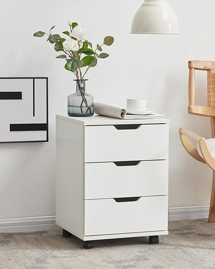 Farini 3-Drawer Vertical Filing Cabinet Rolling Wood Mobile File Cabinets Under Desk for Home Office with Casters (White, Non-Assembled) - LeafyLoom
