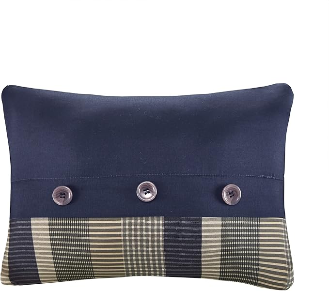 Intelligent Design Robbie Cozy Comforter Set Bed in A Bag, Modern Casual All Season Bedding Set, Matching Sham, Decorative Pillow, Navy/Tan, Twin, 7 Piece - LeafyLoom