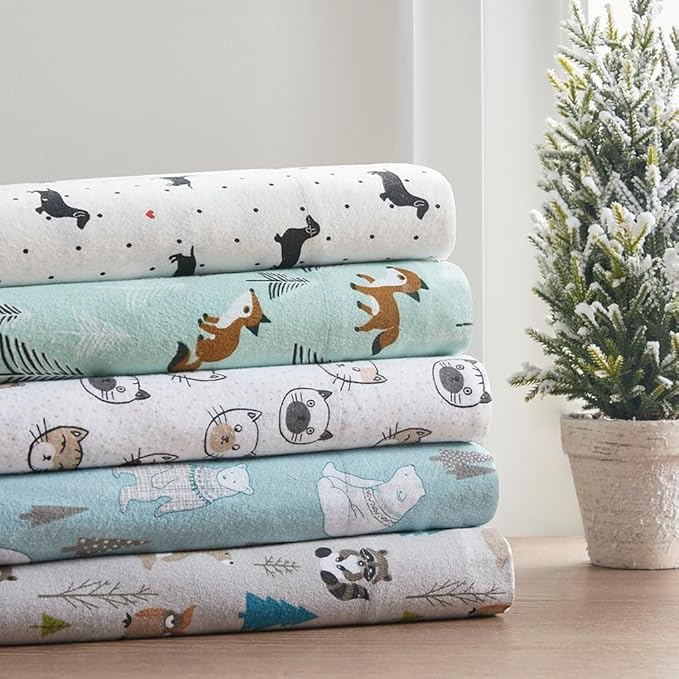 Comfort Spaces Novalty Cotton Flannel Breathable Warm Deep Pocket Sheets With Pillow Case Bedding, Full, Blue Polar Bears 4 Piece - LeafyLoom