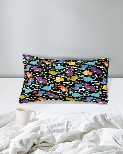 Dinosaur Comforter Set Twin - Cartoon Dinosaur Twin Bedding Set for Boys Kids Twin Size Comforter Set for Boys Soft Breathable Dino Quilt Kids Bedding Set, 1 Comforter 1 Pillowcase - LeafyLoom