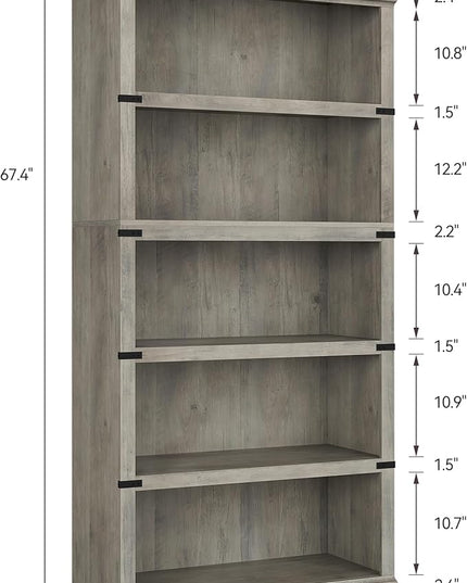 GAOMON 5 Tier Bookcase, Farmhouse Book shelf with Storage Open Display Bookshelves, 67.4" Tall Book Case Wooden 5 Shelf Bookcase Home Decor Furniture for Home Office, Living Room, Bed Room - Grey - LeafyLoom