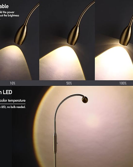 O’Bright Ray – Adjustable LED Beam Floor Lamp, Dimmable and Zoomable Spotlight, Flexible Gooseneck, Reading/Crafting Standing Lamp, Work Table Light, Antique Brass - LeafyLoom