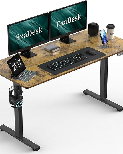 60 * 24 Inches Electric Standing Desk, Adjustable Height Sit Stand Up Desk with 3 Memory Presets, Motorized Home Office Computer Gaming Workstation Desk, Rustic Brown - LeafyLoom