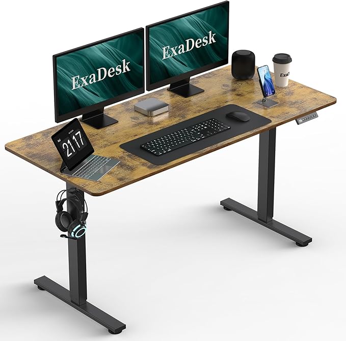 60 * 24 Inches Electric Standing Desk, Adjustable Height Sit Stand Up Desk with 3 Memory Presets, Motorized Home Office Computer Gaming Workstation Desk, Rustic Brown - LeafyLoom