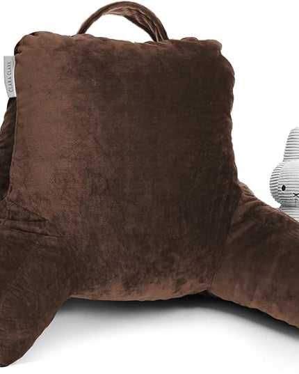 Clara Clark Reading Pillow with Portable Lap Desk Set for Kids, Back Pillow for Sitting Up in Bed, Memory Foam Back Support Pillow, Bed Rest Pillow with Foldable Laptop Desk, Small - Chocolate Brown - LeafyLoom