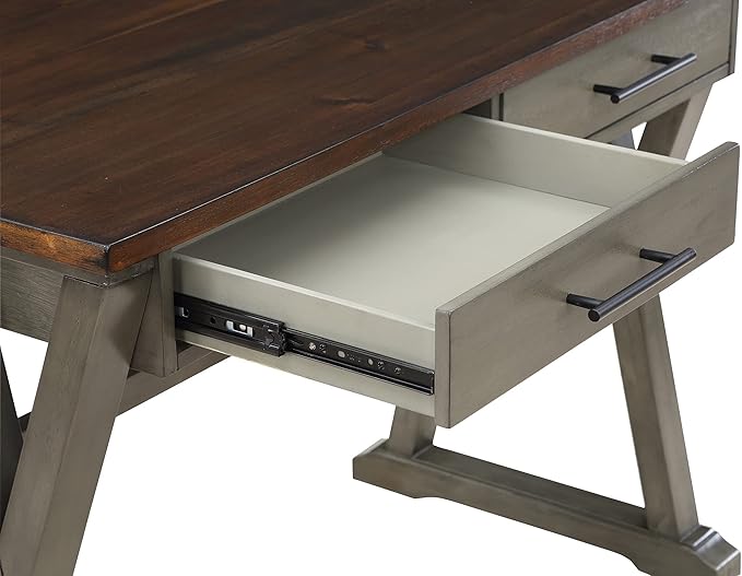 OSP Home Furnishings Jericho Rustic 42 Inch Writing Desk with 2 Drawers and Burnished Decorative Hardware, Slate Gray - LeafyLoom