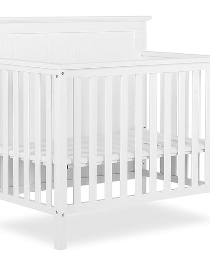 Ava 4-in-1 Convertible Mini Crib in White, Greenguard Gold Certified, Non-Toxic Finish, Comes with 1" Mattress Pad, with 3 Mattress Height Settings - LeafyLoom
