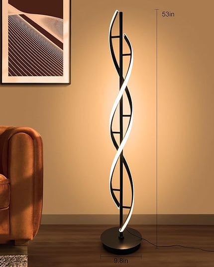 Spiral Floor Lamp 53 inch, with Remote Control Three Color Dimmable Standing Lamps, Modern Creative Pole Lamp, 36W Floor Lamps for Living Room, Bedroom, Office, Study Light（Black） - LeafyLoom