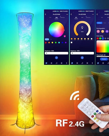 Floor Lamp, RGB Color Changing, Smart Control Music Sync with Fabric Shade, Standing Lamp for Living Room Bedroom Game Room, 62 inch - LeafyLoom