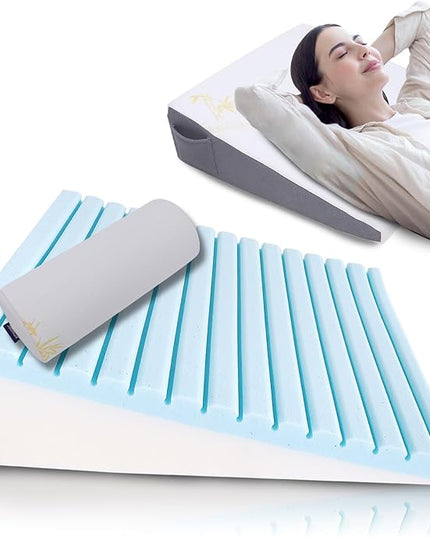Bed Wedge Pillow Set for Sleeping, Triangle Pillow Wedge with Half Moon Memory Foam Bolster for Acid Reflux, Gerd, Snoring and Relief Support for Legs, Knee Elevation,Removable Cover - LeafyLoom