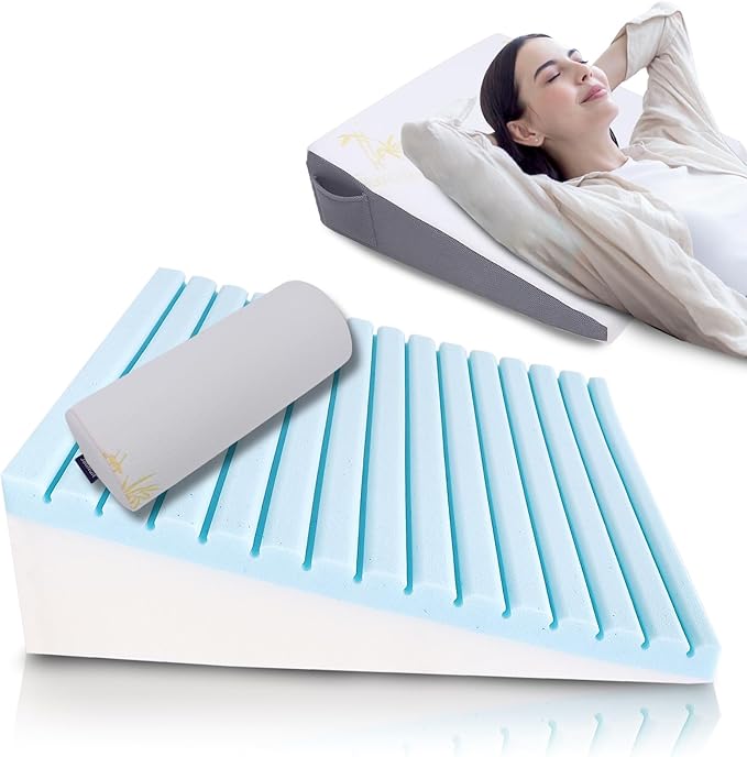 Bed Wedge Pillow Set for Sleeping, Triangle Pillow Wedge with Half Moon Memory Foam Bolster for Acid Reflux, Gerd, Snoring and Relief Support for Legs, Knee Elevation,Removable Cover - LeafyLoom