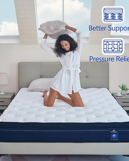 Queen Mattress,12 Inch Memory Foam Hybrid Mattress in a Box, Motion Isolation Individually Pocke Coils Mattress,Pressure Relief,Back Pain Relief,Breathable,Medium Firm Non-Fiberglass - LeafyLoom
