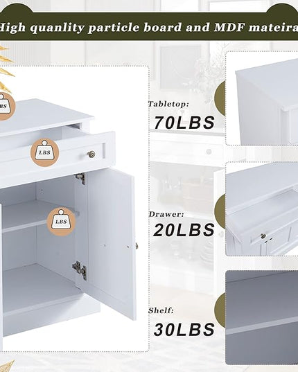 60" Sideboard Storage Buffet Cabinet with 2 Drawers,Wooden Console Table,W/ 4 Doors,Adjustable Shelves,Not Easy to Deform,for Dining Room/Kitchen/Entryway,White - LeafyLoom