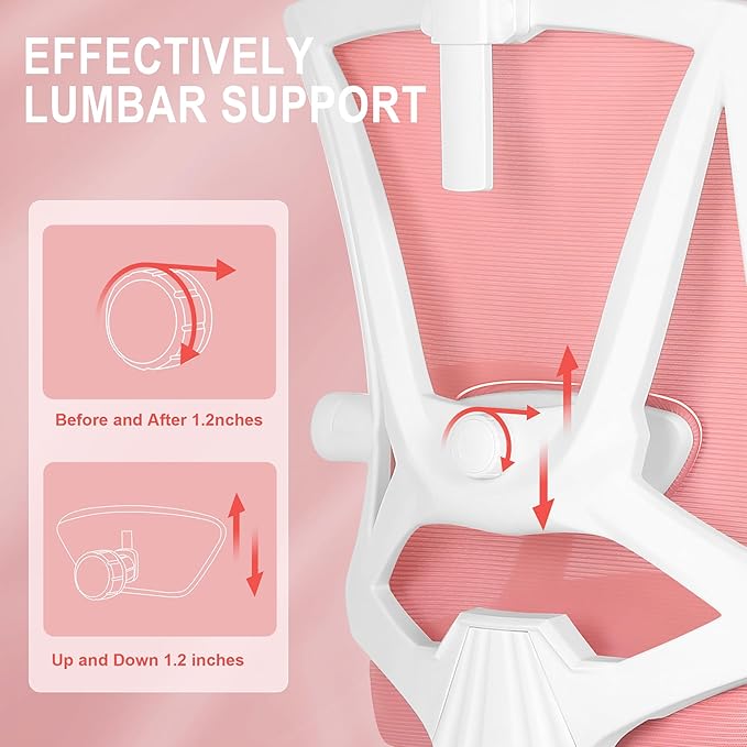 Misolant Ergonomic Office Chair with Footrest, Ergonomic Desk Chair with Adjustable 2D Lumbar Support, High Back Office Chair with Adjustable Headrest, Comfortable Executive Office Chair -Pink - LeafyLoom