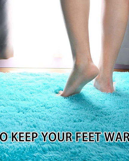 Merelax Soft Shaggy Rug for Kids Bedroom, Oval 2.6'x5.3' Teal Plush Fluffy Carpets for Living Room, Furry Carpet for Teen Girls Room, Anti-skid Fuzzy Comfy Rug for Nursery Decor Cute Baby Play Mat - LeafyLoom