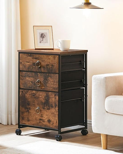 HOOBRO 3-Drawer Mobile File Cabinet, Vertical Filing Cabinet, Office Cabinet, Filing Cabinet for Home Office, Rolling Printer Stand, A4/Letter-Sized, Nonwovens Drawer, Rustic Brown BF30WJ01 - LeafyLoom