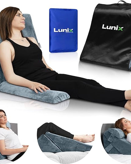 Lunix 3pcs Orthopedic Bed Wedge Pillow Set, Post Surgery Memory Foam for Back, Leg & Knee Pain Relief, Sitting Pillow, Adjustable Pillows for Acid Reflux and GERD for Sleeping, with Hot Cold Pack - LeafyLoom