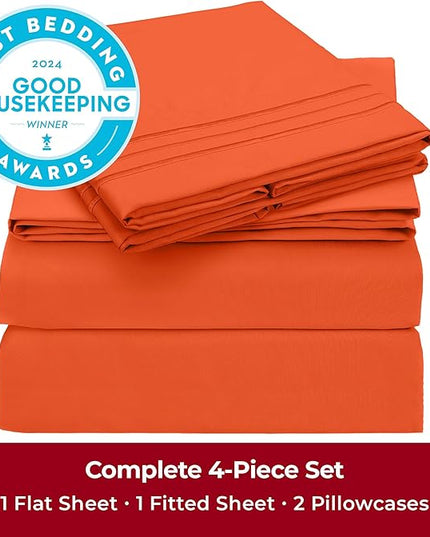 Mellanni Full Sheets Set - 4 PC Iconic Collection Bedding Sheets & Pillowcases - Hotel Luxury, Extra Soft, Cooling Bed Sheets - Deep Pocket up to 16 inch (Full, Poppy Orange) - LeafyLoom