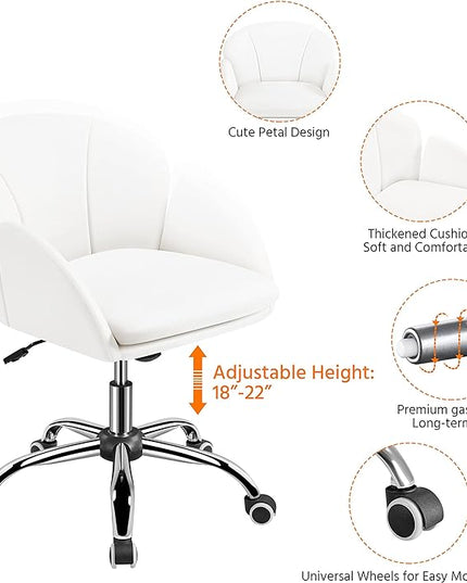 Yaheetech Cute Petal Desk Chair Home Office Swivel Upholstered Leather Makeup Vanity with Armrests for Bedroom Modern Computer Rolling Women White - LeafyLoom