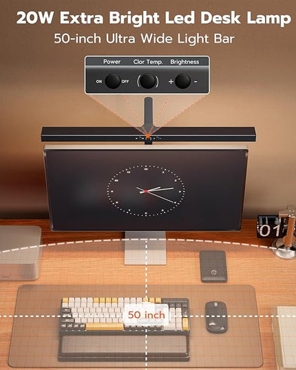 LED Desk Lamp, Architect Clamp Desk Lamps for Home Office, 20W Workbench Office Lighting with 3 Color Modes, and Stepless Dimming 23inch Wide Modern Desk Lamp for Reading - LeafyLoom