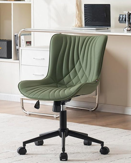 YOUNIKE Office Chair, Armless Desk Chair Computer Chair with Wheels, Modern Upholstered PU Leather Task Chair, Rolling Adjustable Swivel Home Office Desk Chair, Dark Green - LeafyLoom