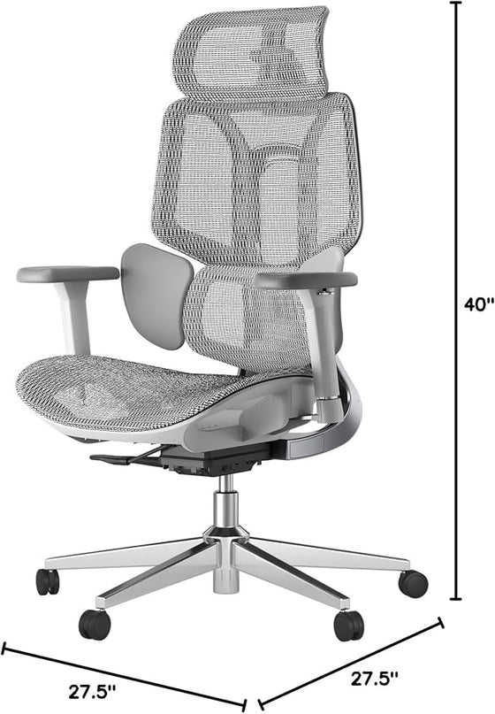 Hbada E3 Ergonomic Office Chair, Big and Tall Office Chair - with 3-Zone Dynamic Lumbar Support, 3D Adjustable Headrest, 3D Adjustable Armrests, Swivel Computer Chair, Grey(No Footrest) - LeafyLoom