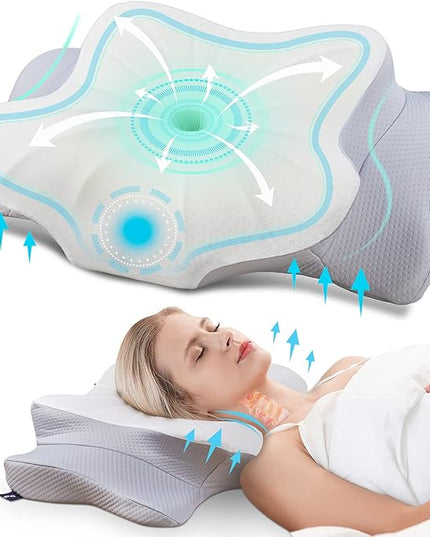 DONAMA Cervical Pillow for Neck and Shoulder,Contour Memory Foam Pillow,Ergonomic Neck Support Pillow for Side Back Stomach Sleepers with Pillowcase - LeafyLoom