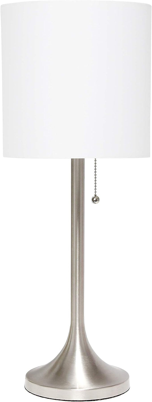 Simple Designs LT1076-BNW Tapered Fabric Drum Shade Table Lamp, Brushed Nickel and White - LeafyLoom