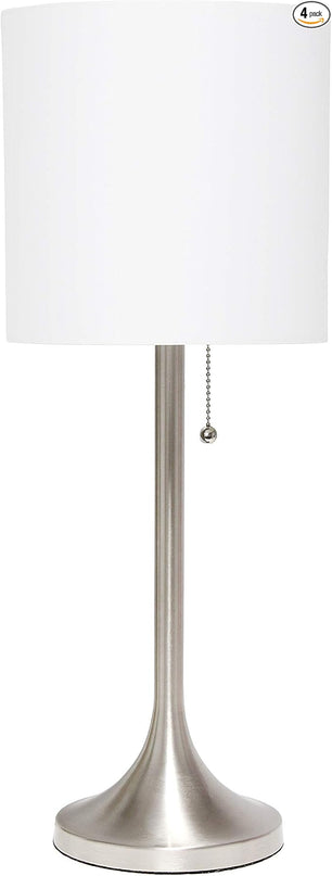 Simple Designs LT1076-BNW Tapered Fabric Drum Shade Table Lamp, Brushed Nickel and White - (Pack of 4) - LeafyLoom