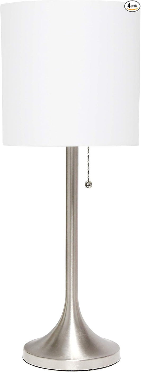 Simple Designs LT1076-BNW Tapered Fabric Drum Shade Table Lamp, Brushed Nickel and White - (Pack of 4) - LeafyLoom