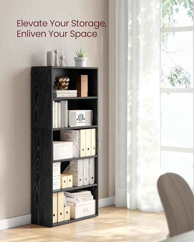 VASAGLE Bookshelf, 23.6 Inches Wide, 5-Tier Open Bookcase with Adjustable Storage Shelves, Floor Standing Unit, Ebony Black ULBC165T56 - LeafyLoom