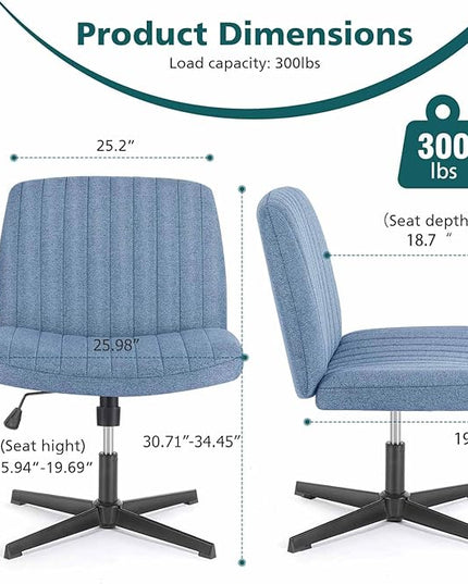 OLIXIS Cross Legged Armless Wide Adjustable Swivel Padded Home Office Desk Chair, Blue - LeafyLoom