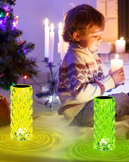 2 Pack Crystal Table Lamp (Touch & Remote), RGB 16 Colors Changing Lamp, Rechargeable Crystal Lamp, Rose Diamond Night Light, for Bedroom/Party/Dinner/Decoration - LeafyLoom